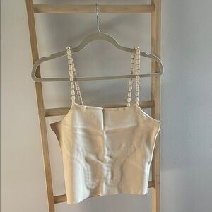 House of Harlow 1960 Cream Tank Top with Beaded Straps